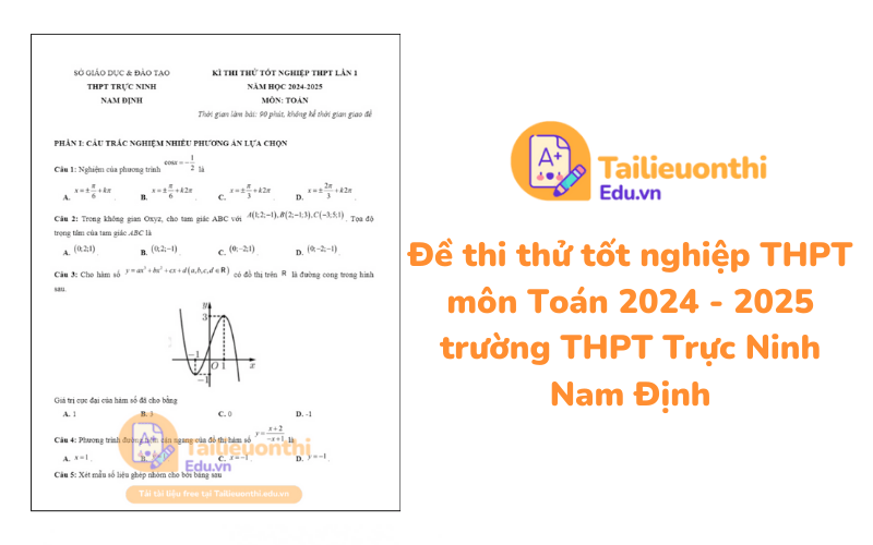 Đề thi thử tốt nghiệp THPT môn Toán 2024 - 2025 trường THPT Trực Ninh Nam Định
